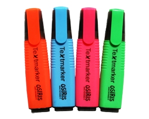 .Teksta mer�ieru komplekts, 4 kr�sas, Osiris (oran�a, zila, roz�, za�a)